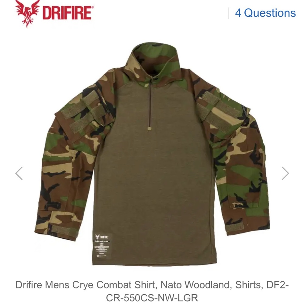 DRIFIRE Men’s Woodland Camo Combat Shirt - Olive Green
